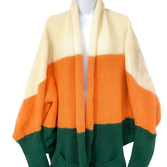 Davi & Dani Colorblock Striped Cardigan Sweater Top Dolman Sleeve Slouchy - Picture 3 of 7